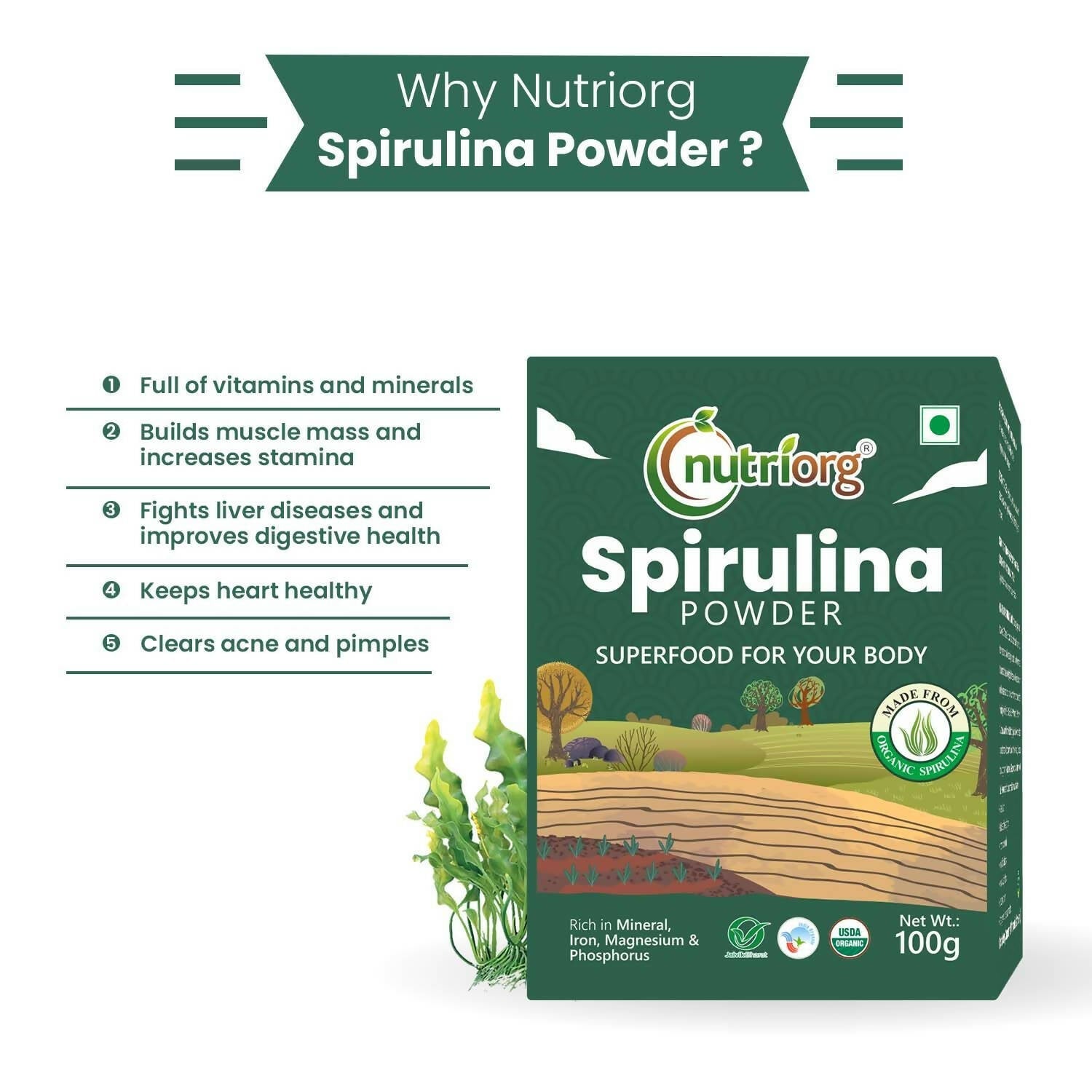 Nutriorg Spirulina Powder - Swadesiicart
