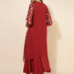 Janasya Women's Red Georgette Foil Printed Festive Flared Dress Set | Swadesiicart
