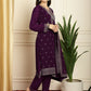 Jyoti Fashion Women's Burgundy Georgette Resham Thread & Sequin Kurta with Trouser & Dupatta | Swadesiicart