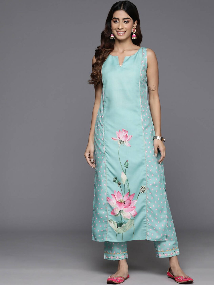 Ahalyaa Women's Traditional wear Kurta Set - Blue | Swadesiicart
