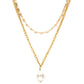 Layered Pearl and Gold Neckpiece with Emeralds (Gold) - Ruby Raang | Swadesiicart