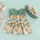 Bold N Elegant Cotton Floral Printed Ruffle Sleeve Princess Dress Frock With Fabric Hat Cap - Green