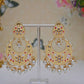 Gold-Polished Brass & Pearl Dangle Women Cream Hand Painted Meenakari Chandbali Earrings By House of Ree - House of Ree