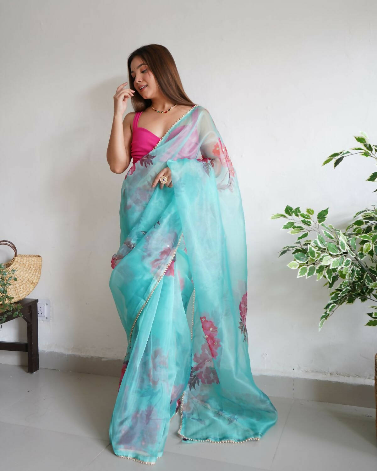 Vamsee Sky Blue Organza Saree - Swadesiicart