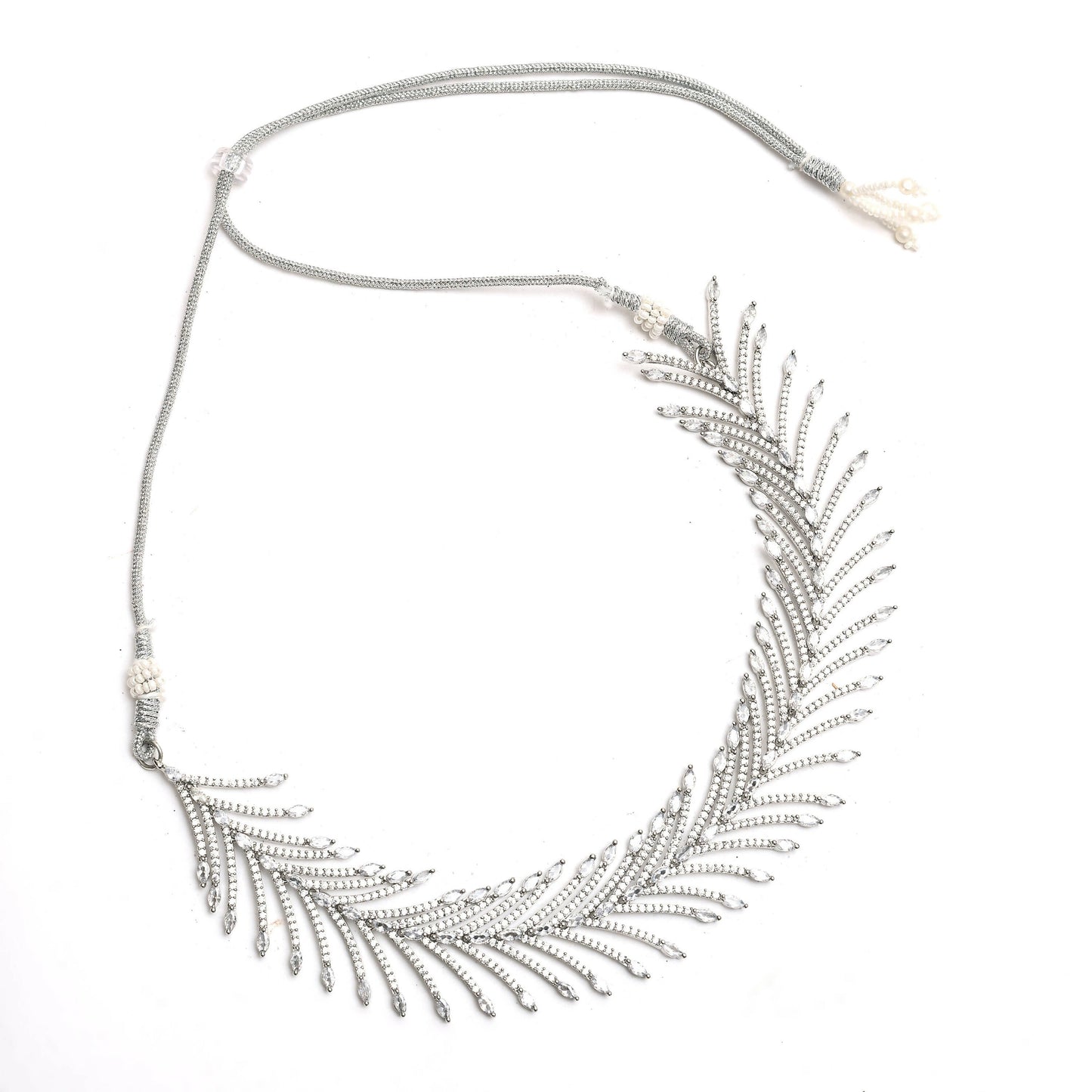 Mominos Fashion Johar Kamal Silver-Plated American Diamond White Choker Set | Swadesiicart