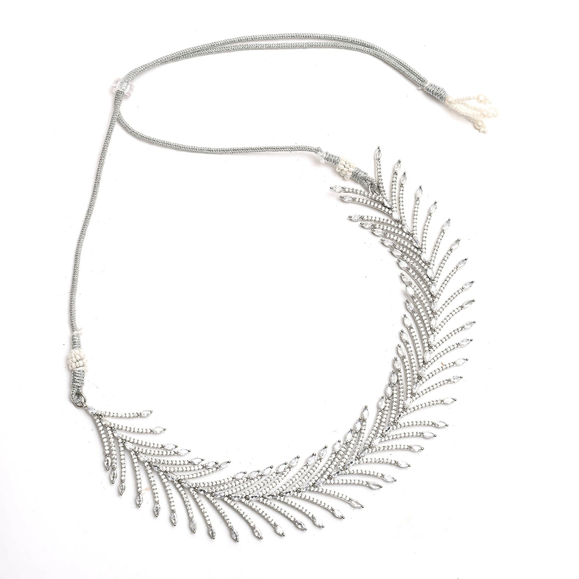 Mominos Fashion Johar Kamal Silver-Plated American Diamond White Choker Set | Swadesiicart