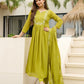 The52 Lemons Women's Gorgeous Chinon Embroidered Flared Kurta with Pant And Dupatta Set - Swadesiicart