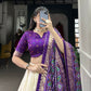 Lorenvalley Offwhite and Purple Tussar Silk Patola Print Lehenga Choli | Swadesiicart