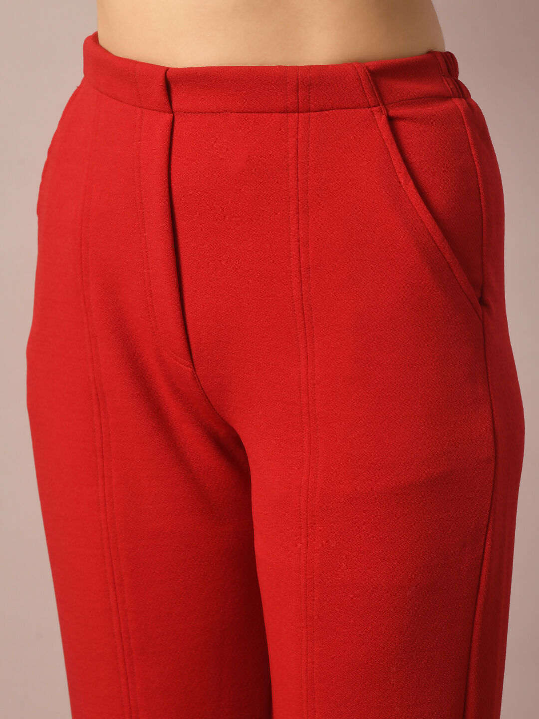 Myshka Women's Red Solid Boat Neck Party Top With Trousers Co-ord set - Swadesiicart