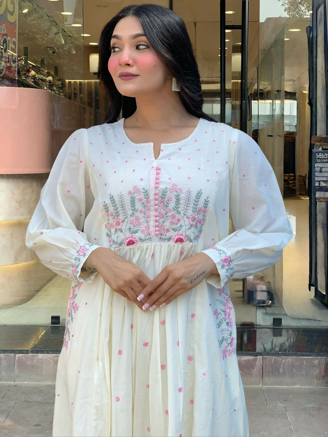 The52 White Women's Beautiful Cotton Fabric Thread Work Straight Kurta Pant and Dupatta Set - Swadesiicart