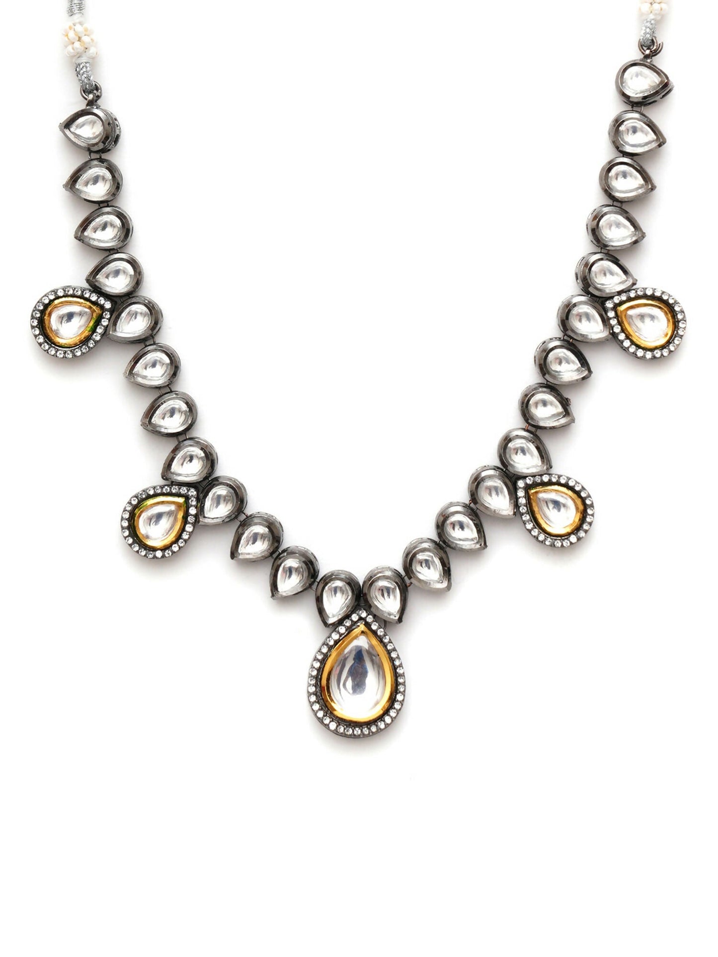 Dual Tone Kundan Neckpiece (silver) - Ruby Raang | Swadesiicart