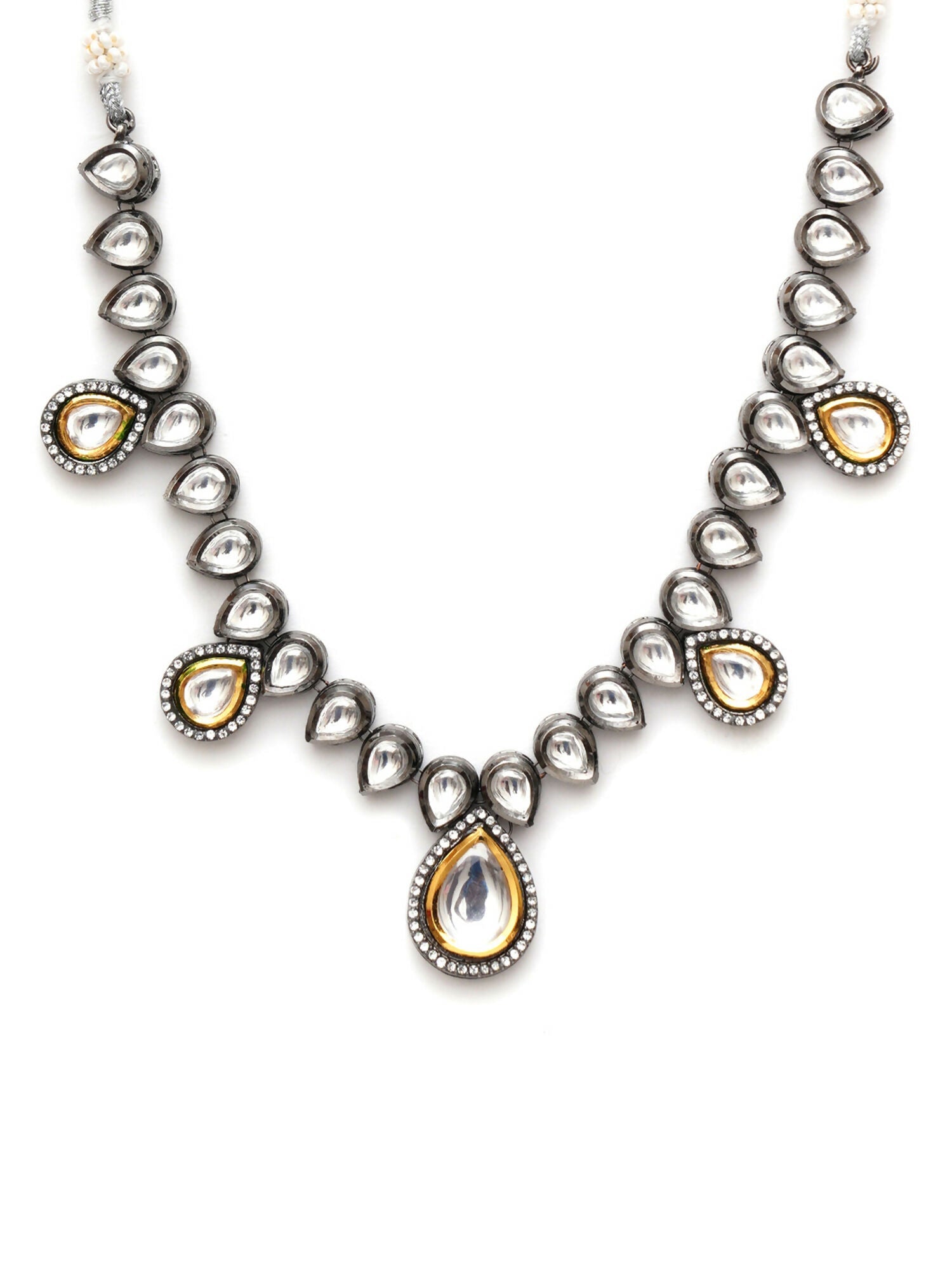 Dual Tone Kundan Neckpiece (silver) - Ruby Raang | Swadesiicart