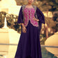 Anaita violet Chinon Readymade Shrug Suit with Heavy Embroidery Work