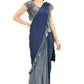 Mominos Fashion All Season Wear Gray And Blue Ruffled Ready To Wear Saree
