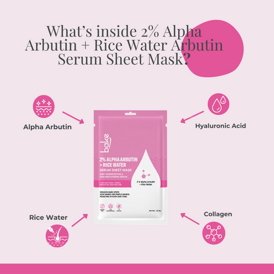 Bake 2% Alpha Arbutin + Rice Water Serum Sheet Mask | Swadesiicart