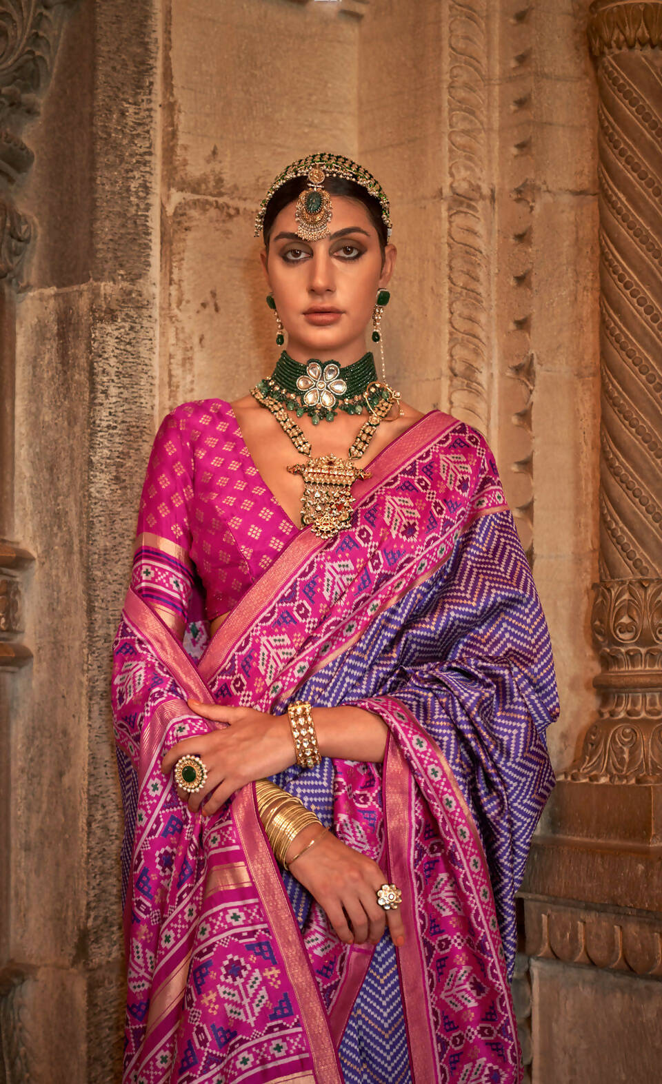 Purple Banarasi Weaving, Ultra Aqua Finish, Zari Work Banarasi Silk Saree - Rath Kunti - Swadesiicart