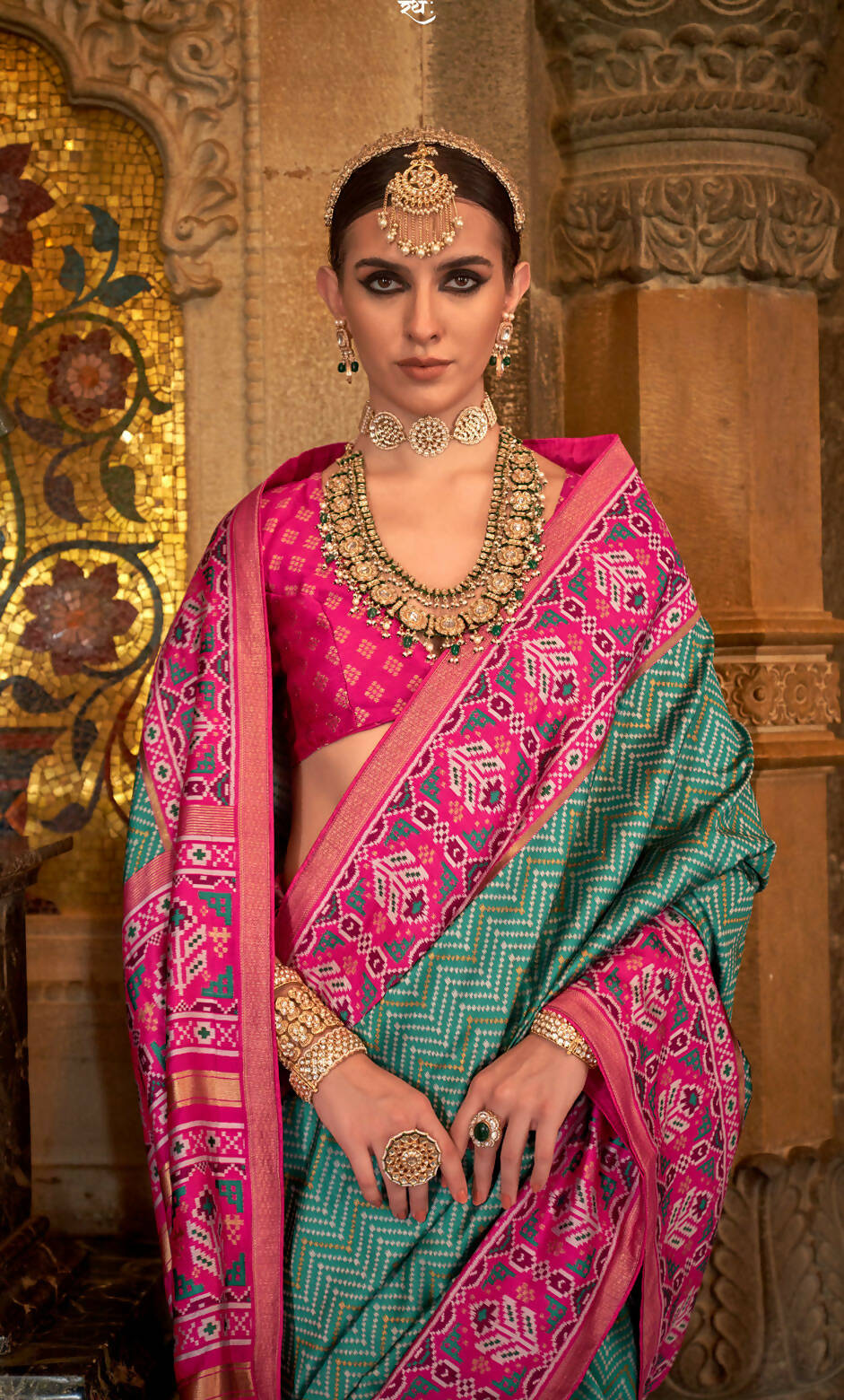 Persian Green Banarasi Weaving, Ultra Aqua Finish, Zari Work Banarasi Silk Saree - Rath Kunti - Swadesiicart