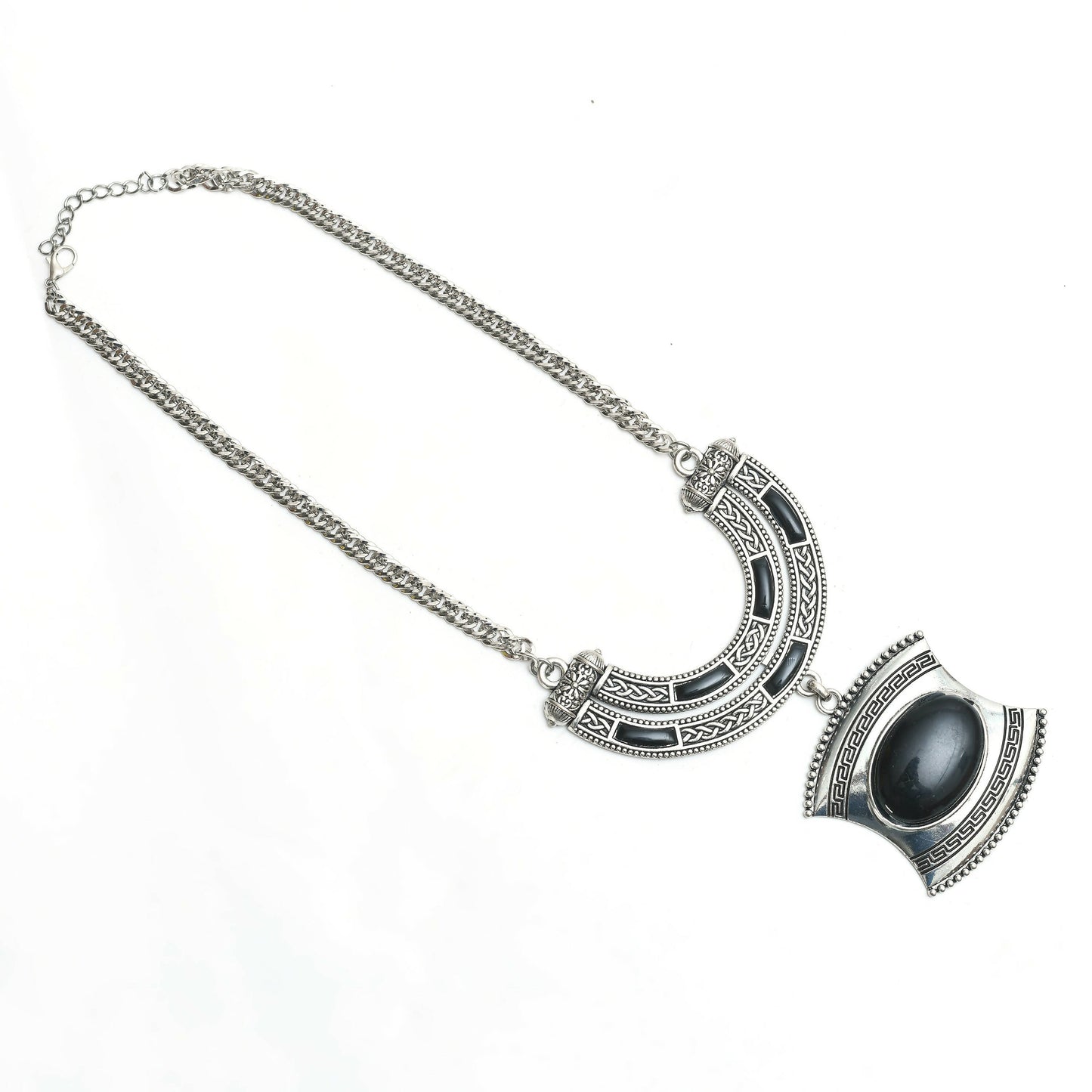 Mominos Fashion Johar Kamal Oxidised Silver-Plated Stone Work Long Necklace Handicraft | Swadesiicart