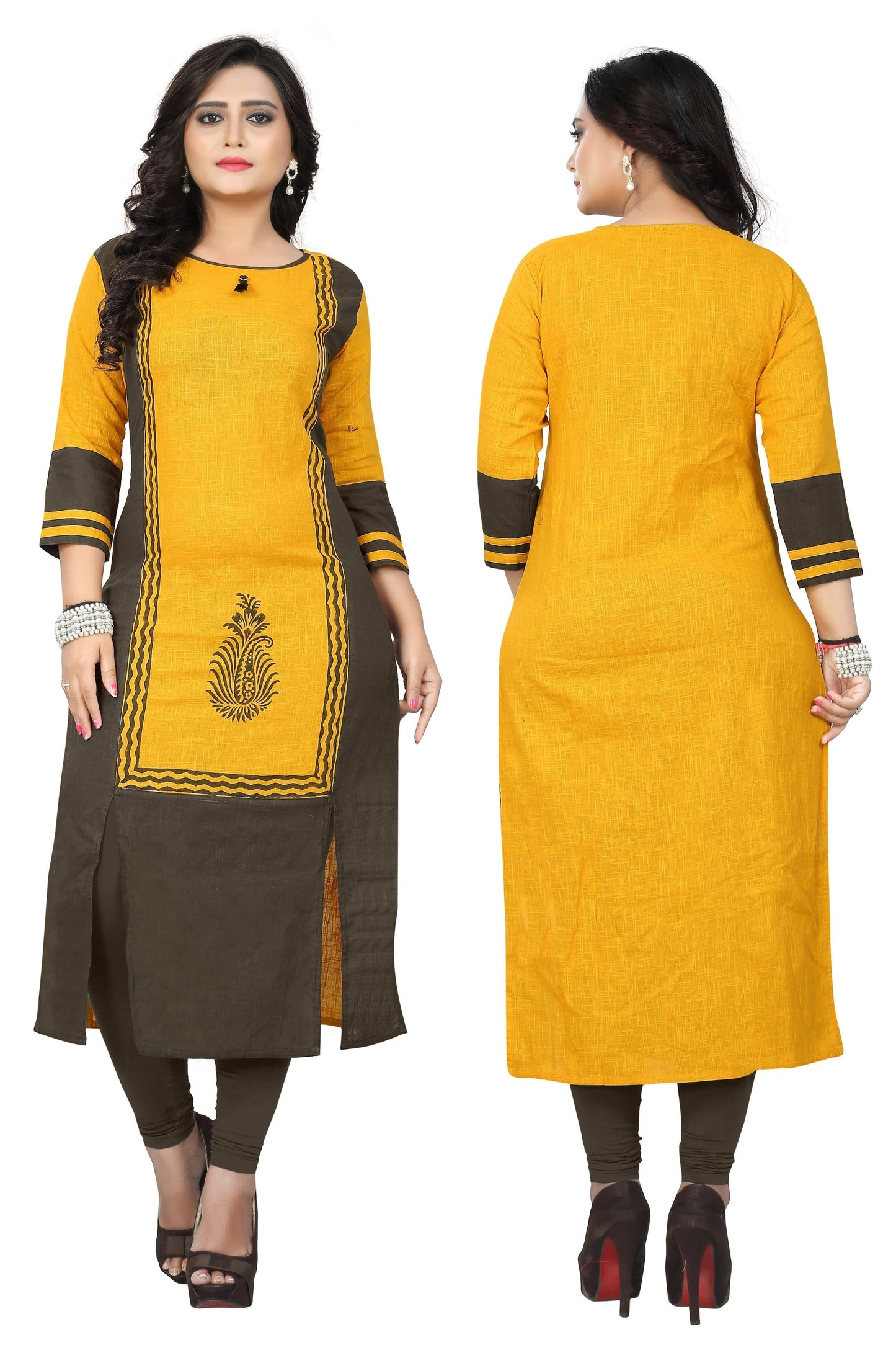 NOZ2TOZ Women's Yellow Cotton Kurta (1 Pc Set) - Swadesiicart