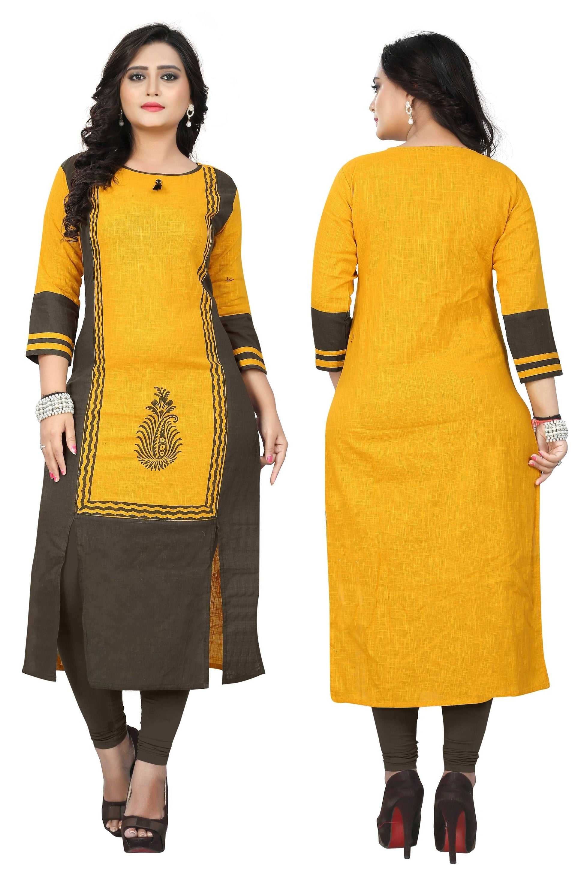NOZ2TOZ Women's Yellow Cotton Kurta (1 Pc Set) - Swadesiicart
