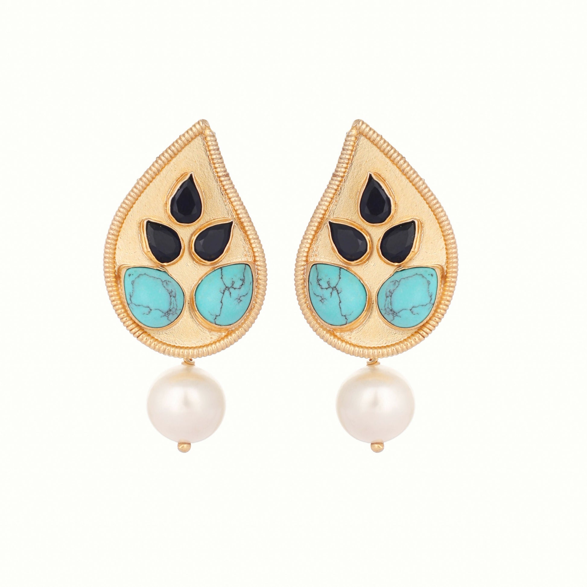 Nuyug 22K Gold Plated Black Paisley Earrings | Swadesiicart