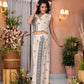 Juniper Women's Natural Ethnic Motif Printed Cotton Top & Palazzo Co-Ord Set With Button Closure - Swadesiicart