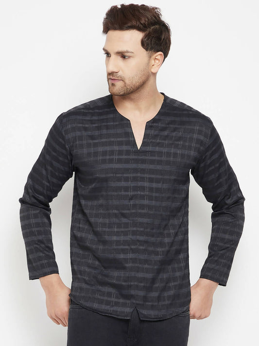 Even Apparels Black Color Viscose Men's Kurta With Slit Neckline | Swadesiicart