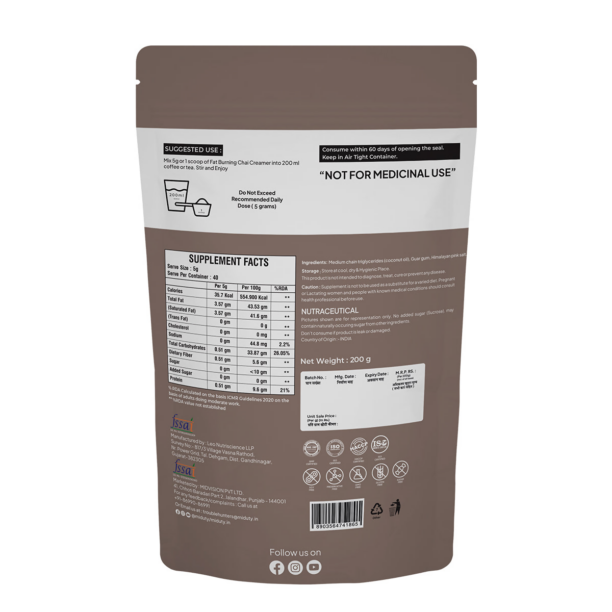 Miduty by Palak Notes Fat Burning Chai Creamer | Swadesiicart