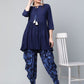 Ahalyaa Women Navy Blue Rayon Floral Empire Kurti with Dhoti Pants | Swadesiicart