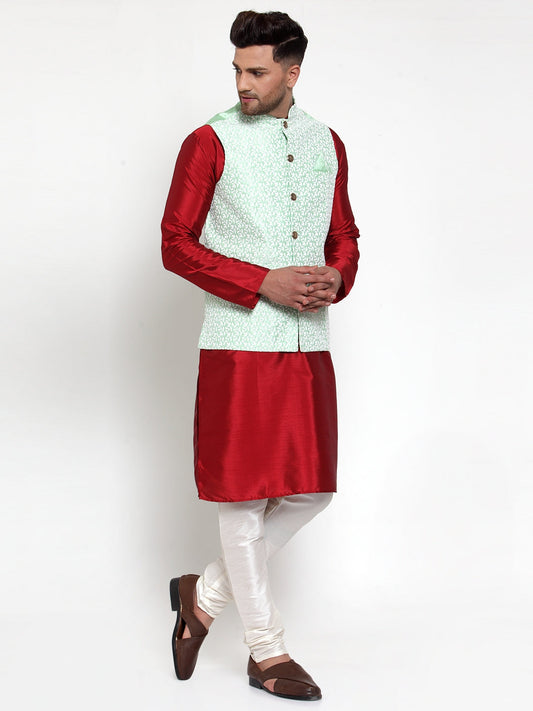Jompers Men's Green Embroidered Nehru Jacket | Swadesiicart