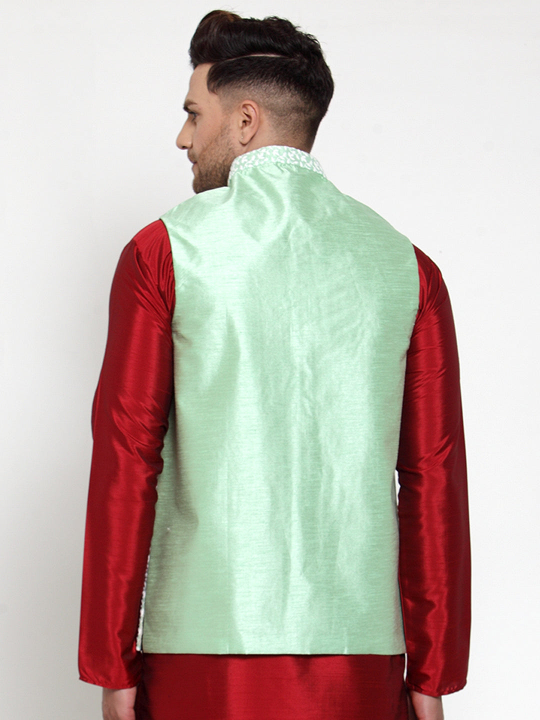 Jompers Men's Green Embroidered Nehru Jacket | Swadesiicart