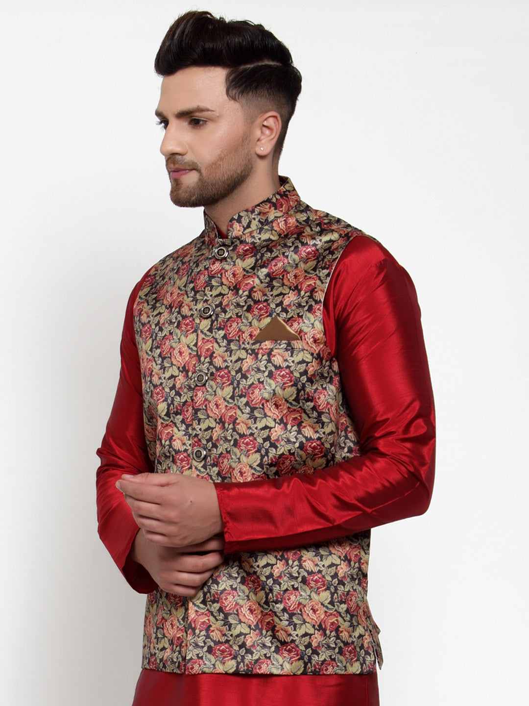 Jompers Men's Beautiful Black Printed Nehru Jacket | Swadesiicart