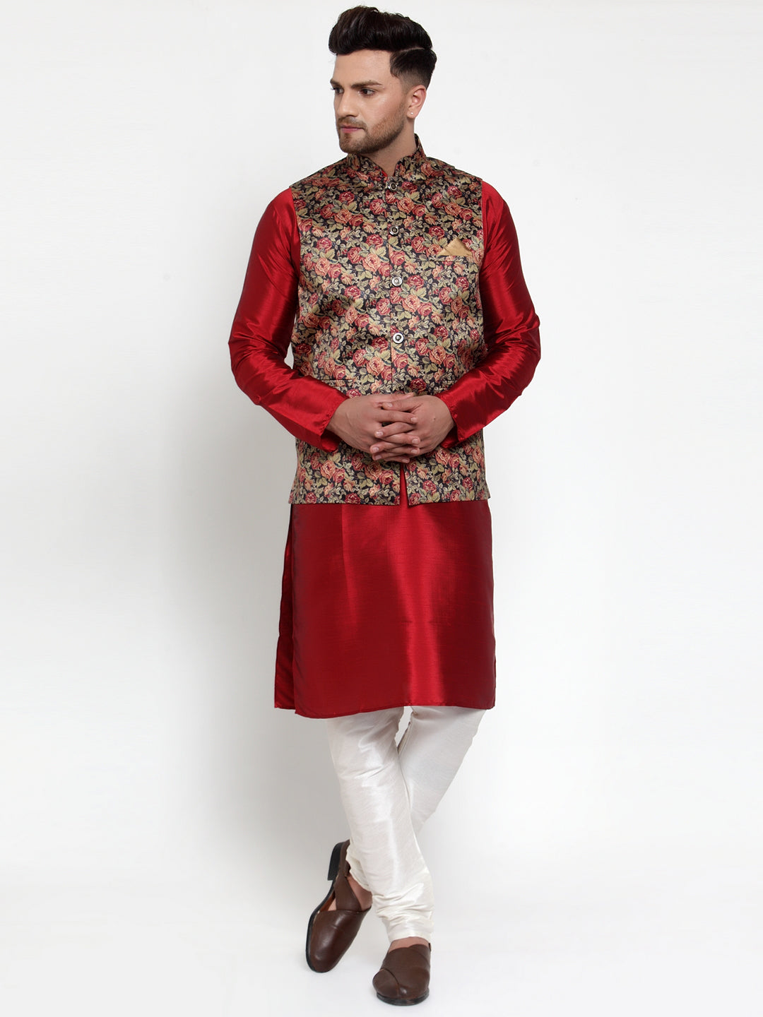 Jompers Men's Beautiful Black Printed Nehru Jacket | Swadesiicart