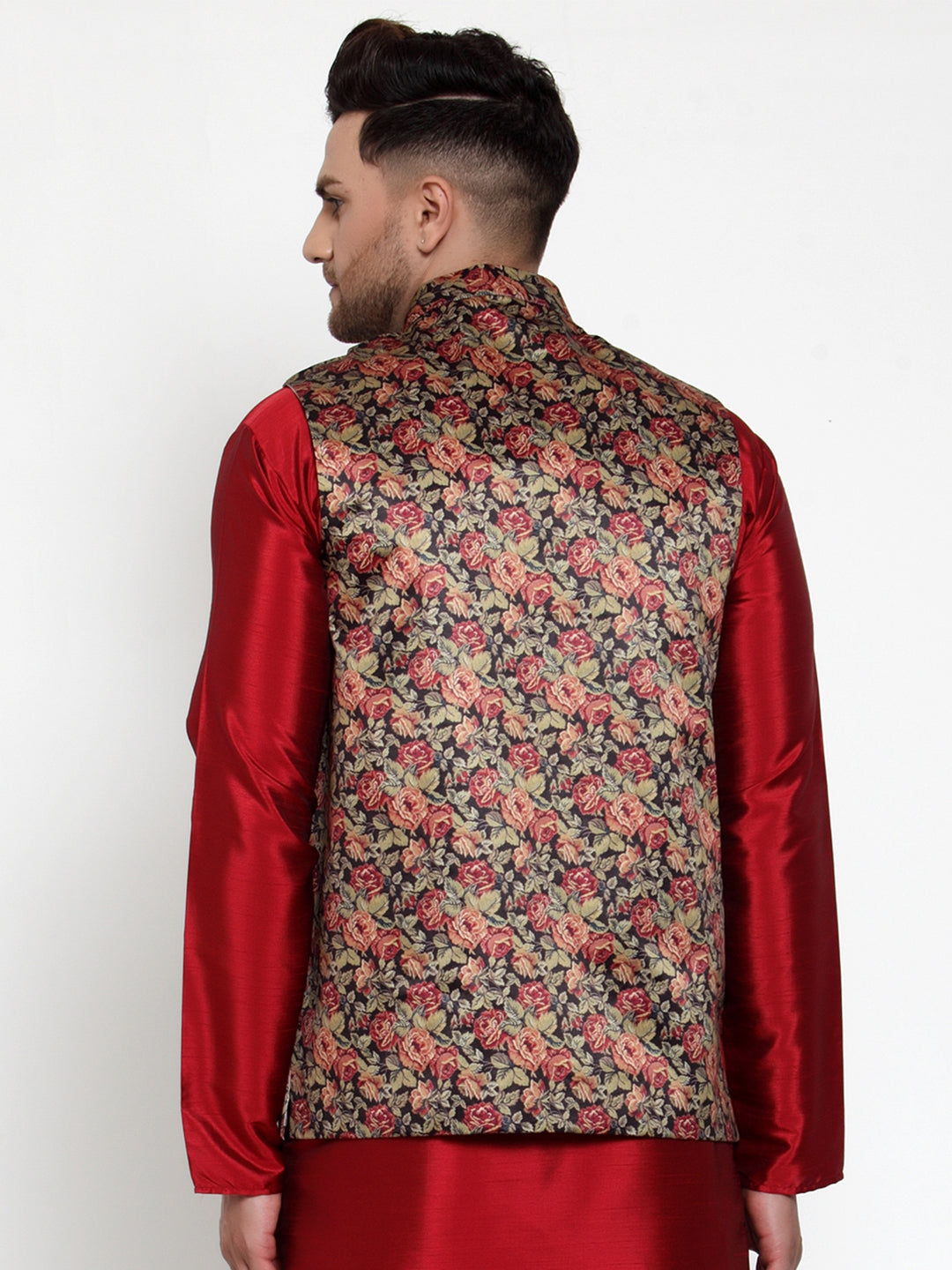 Jompers Men's Beautiful Black Printed Nehru Jacket | Swadesiicart