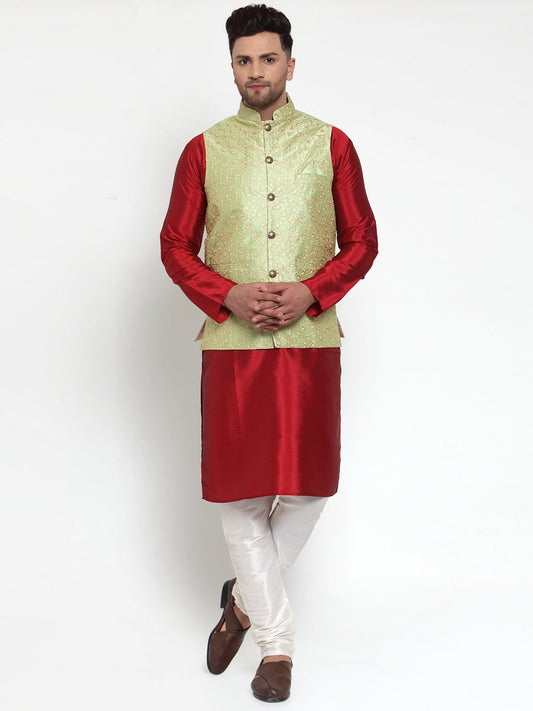 Jompers Men's Beautiful Green Embroidered Nehru Jacket | Swadesiicart