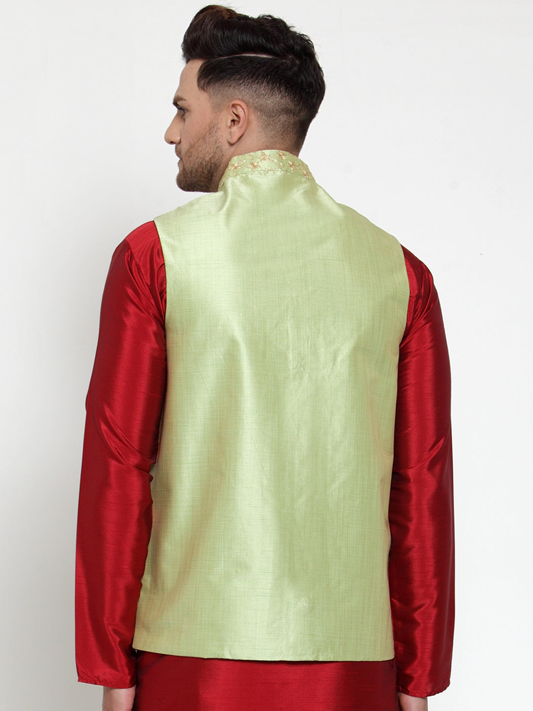 Jompers Men's Beautiful Green Embroidered Nehru Jacket | Swadesiicart