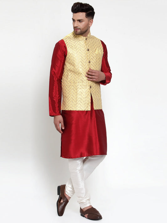 Jompers Men's Beautiful Yellow Embroidered Nehru Jacket | Swadesiicart