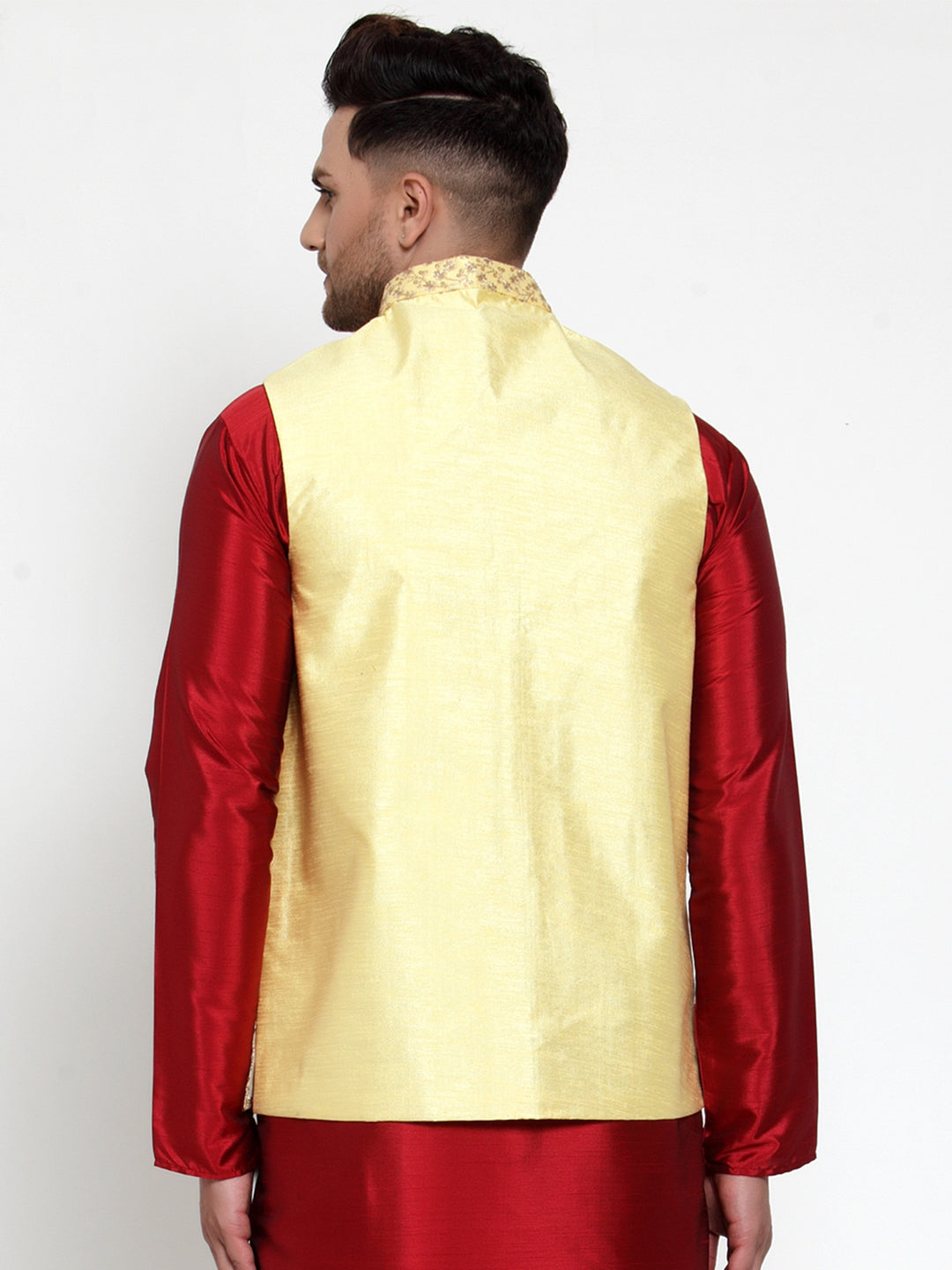 Jompers Men's Beautiful Yellow Embroidered Nehru Jacket | Swadesiicart