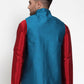Jompers Men's Beautiful Blue Woven Jacquard Nehru Jacket | Swadesiicart