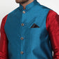 Jompers Men's Beautiful Blue Woven Jacquard Nehru Jacket | Swadesiicart