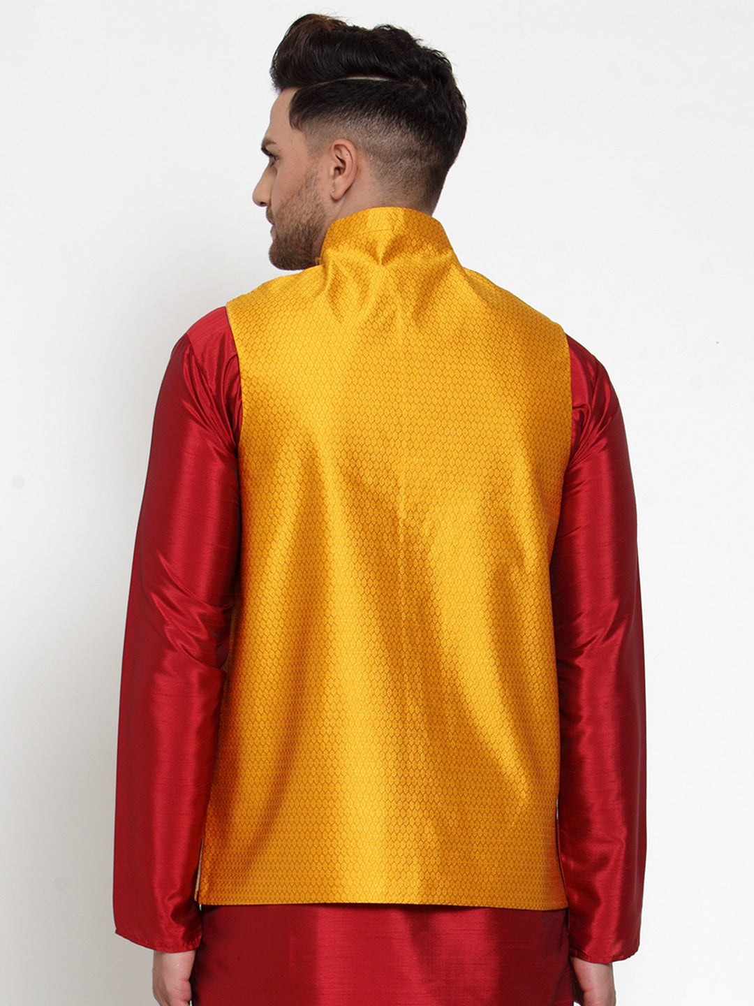 Jompers Men's Yellow Woven Jacquard Nehru Jacket | Swadesiicart