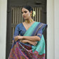 Vishnu Weaves Women's Firozi Handloom Raw Silk Saree with Blouse - Swadesiicart