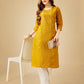 Jyoti Fashion Women's Yellow Cotton Blend Embroidered Kurta Pant Set | Swadesiicart