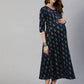 Anubhutee Navy Blue Ethnic Motifs Maternity A-Line Midi Dress | Swadesiicart