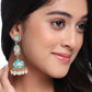 NVR Women Gold-Polished Blue Kundan Jhumkas Earrings | Swadesiicart