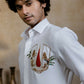 British White Sri Vari Sutra Shirt By Hilo Design | Swadesiicart