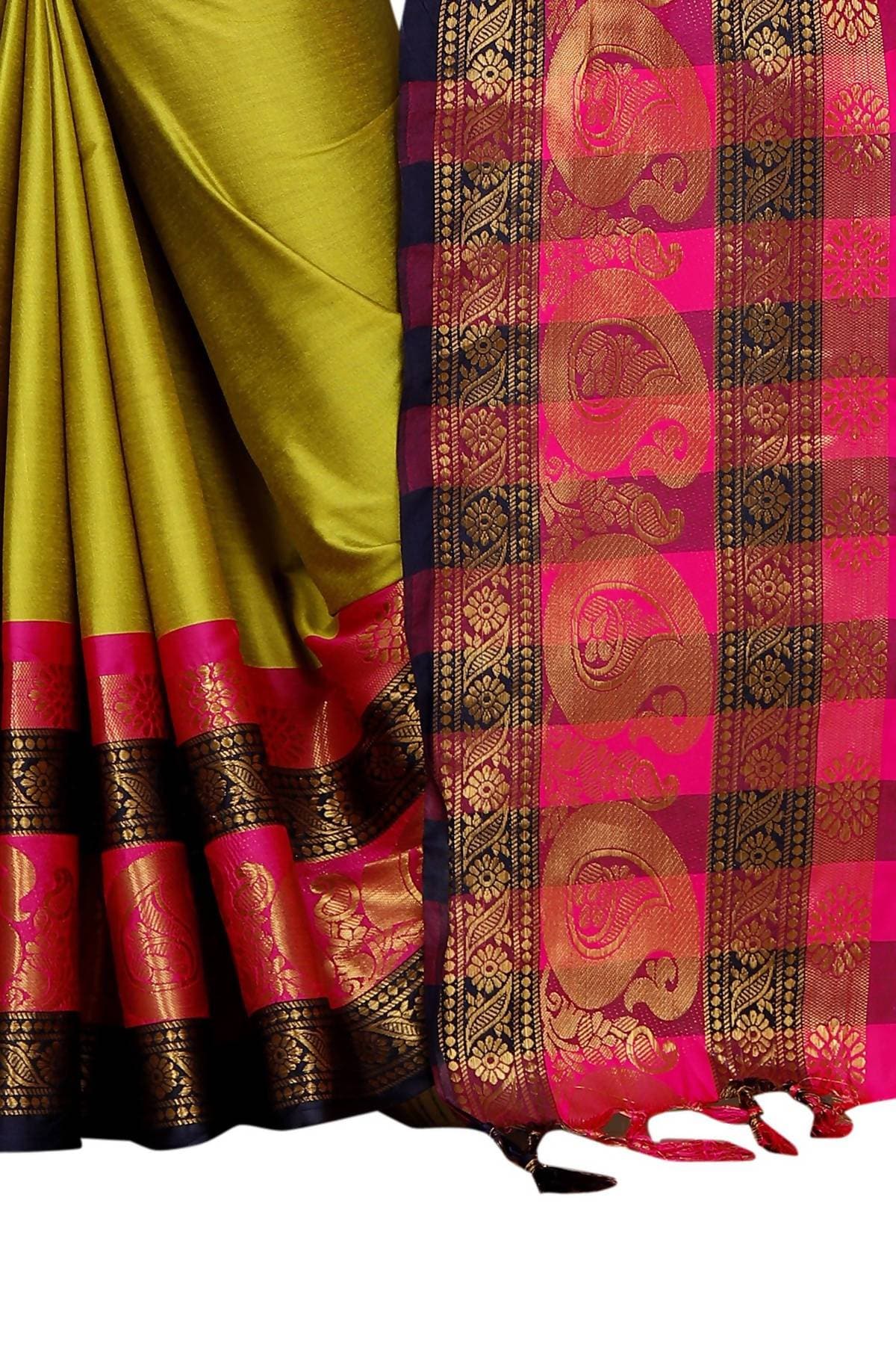 Vamika Banarasi Silk Mehandi Green Weaving Saree | Swadesiicart
