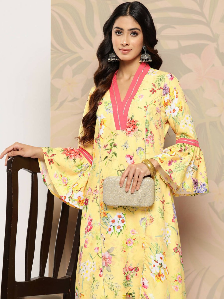 Ahalyaa Women's Traditional wear Kurta - Yellow | Swadesiicart
