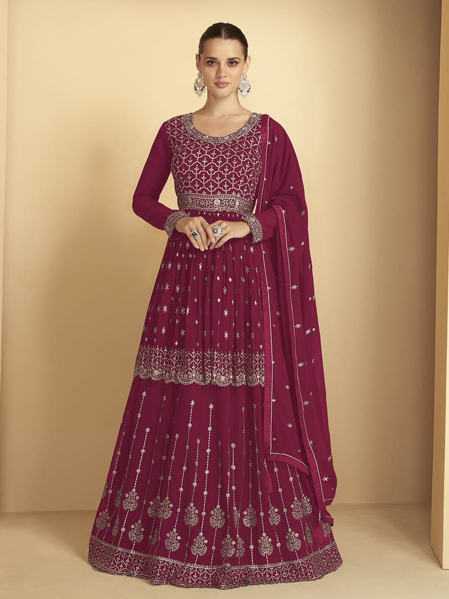 Myra Rani Georgette Embroidered Sharara Suit | Swadesiicart