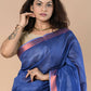 Very Much Indian Handloom Cotton Silk Maheshwari Saree With Sleek Golden Border - Purple Blue | Swadesiicart